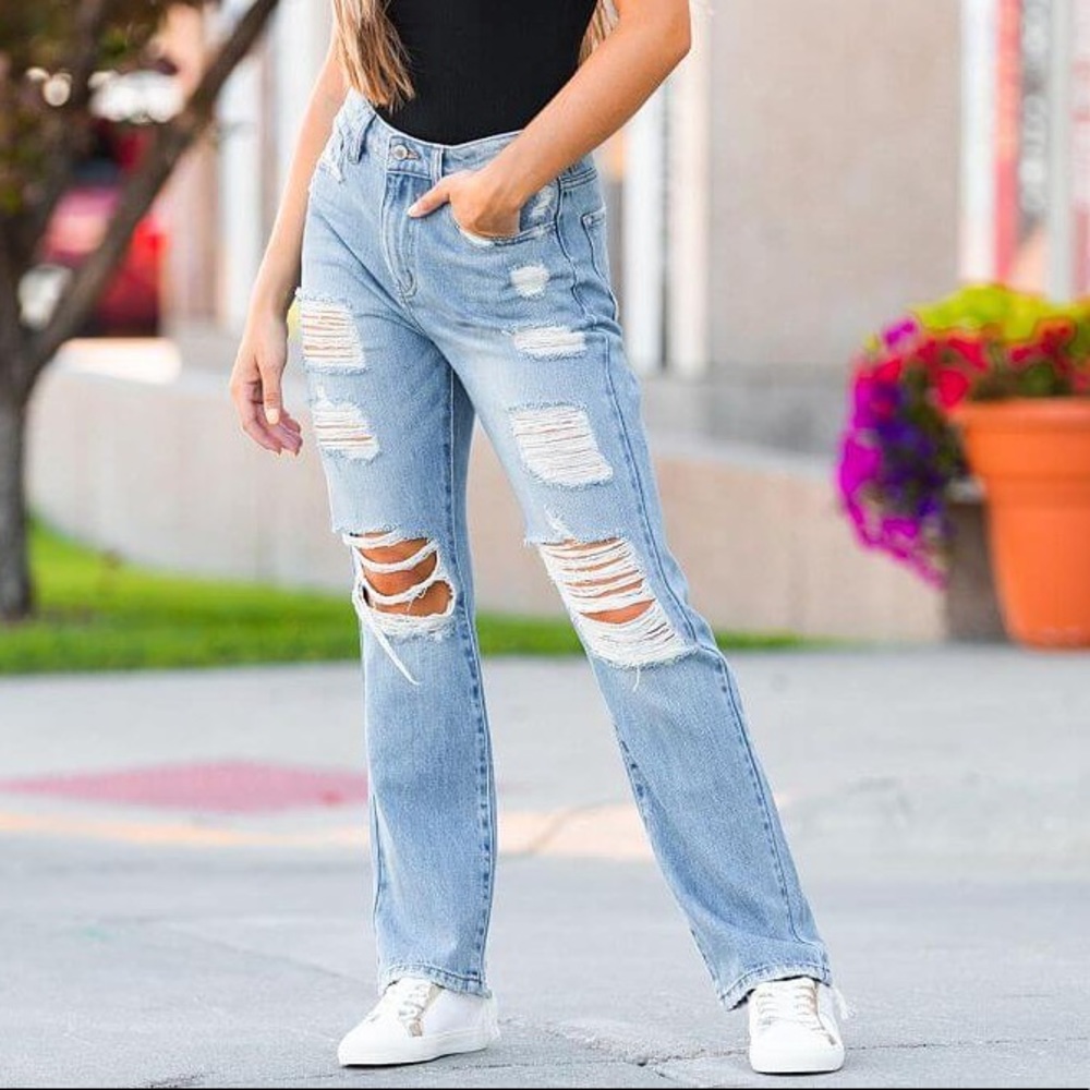 High waisted straight jeans